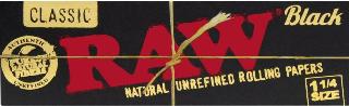 CLASSIC BLACK RAW NATURAL UNREFINED ROLLING PAPERS AUTHENTIC UNREFINED PUREST NATURAL FIBERS 1 1/4 SIZE